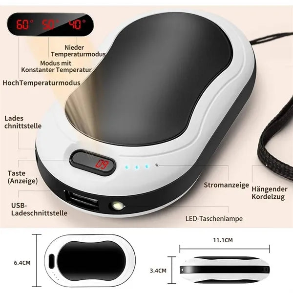 Rechargeable Hand Warmer Power Bank with LED Light