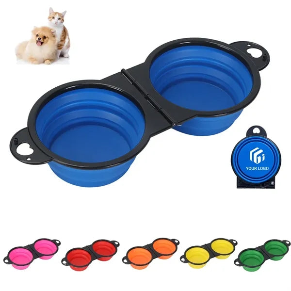Portable 180 degree flip over collapsible pet dog dual bowls