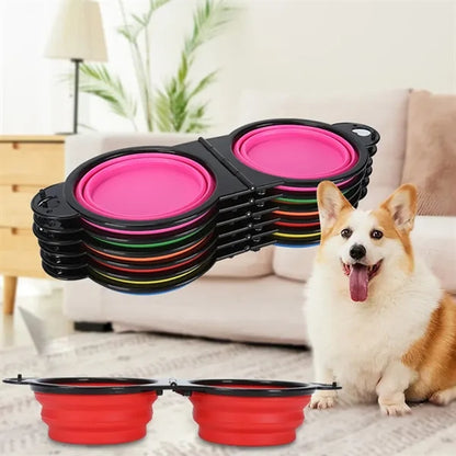 Portable 180 degree flip over collapsible pet dog dual bowls
