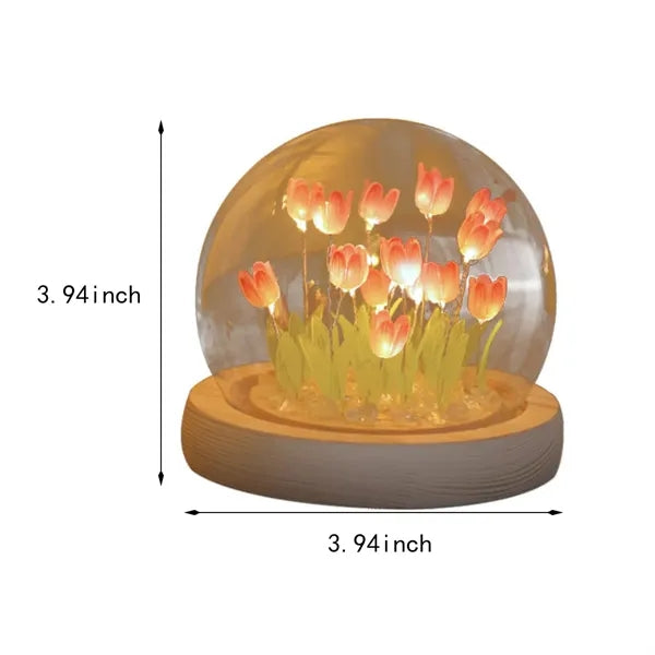 Romantic gifts DIY glass tulip night light with wooden base
