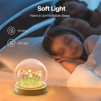 Romantic gifts DIY glass tulip night light with wooden base
