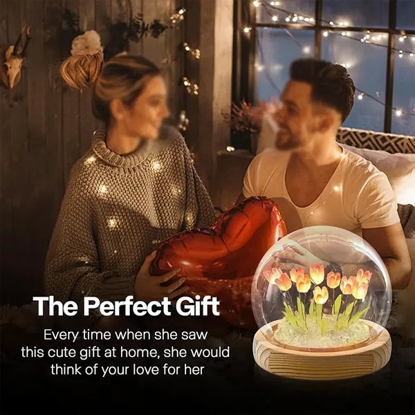 Romantic gifts DIY glass tulip night light with wooden base
