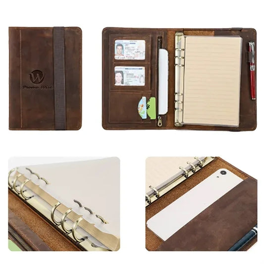 All-in-one 6-ring Binder Geniune Leather Portfolios Journal