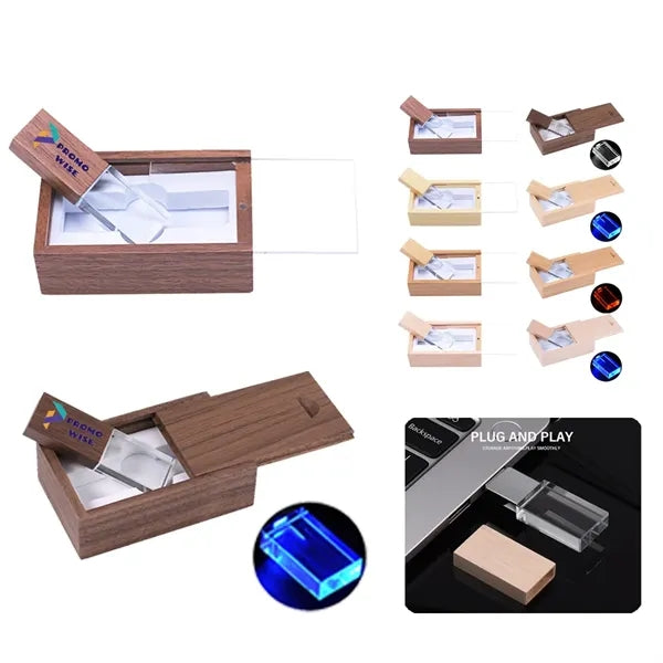 High-Speed Transfer Crystal LED Wooden USB Drive with Box