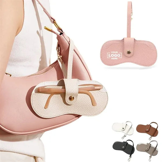 Portable Soft Leather Sunglasses Case with Keychain Hook