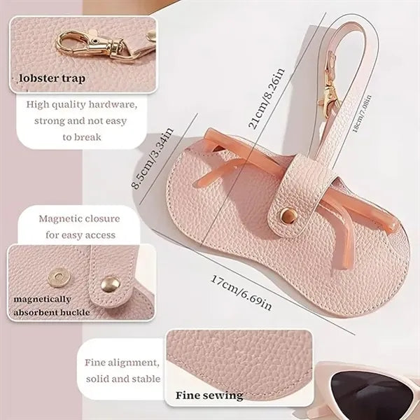 Portable Soft Leather Sunglasses Case with Keychain Hook