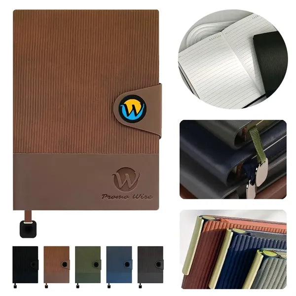 Lay-Flat Ink-Resistant Bookmark PU Leather Snap Notebook