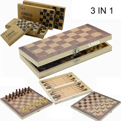 3 in 1 Chess Checkers Backgammon Board Games Set