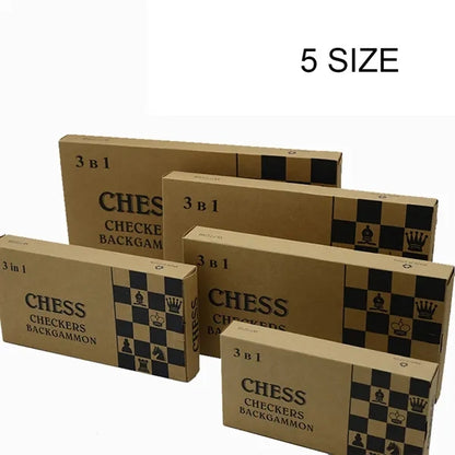 3 in 1 Chess Checkers Backgammon Board Games Set