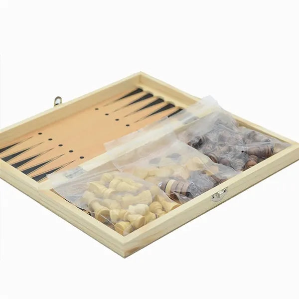 3 in 1 Chess Checkers Backgammon Board Games Set