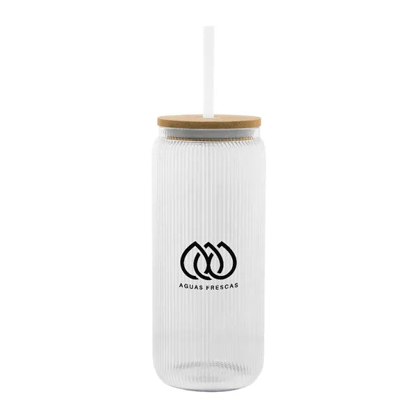 20 Oz. Ribbed Borosilicate Glass Can with Bamboo Lid