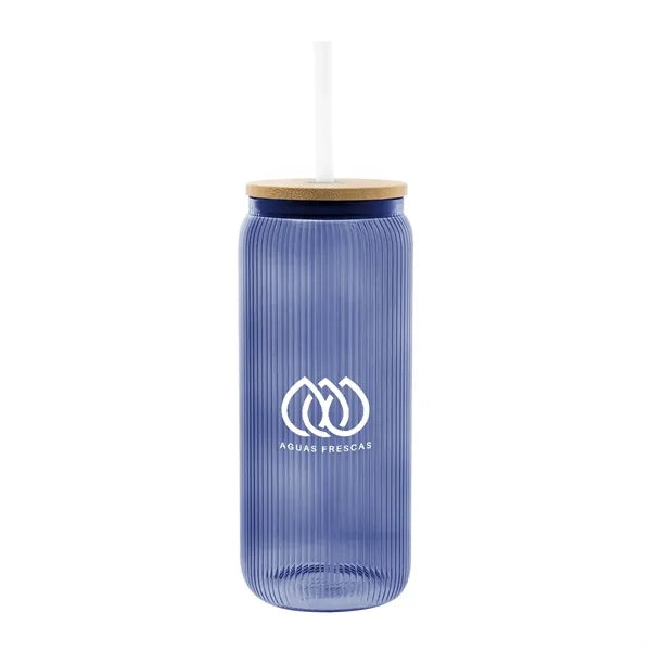 20 Oz. Ribbed Borosilicate Glass Can with Bamboo Lid