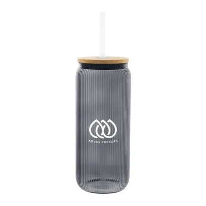 20 Oz. Ribbed Borosilicate Glass Can with Bamboo Lid
