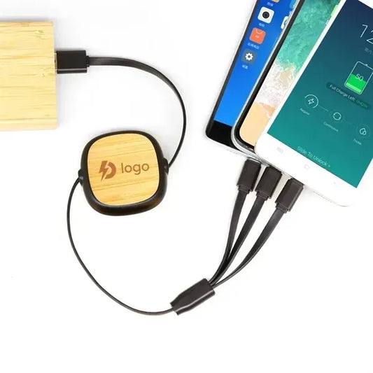 3-in-1 Retractable Bamboo USB Cable