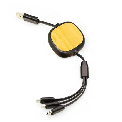 3-in-1 Retractable Bamboo USB Cable