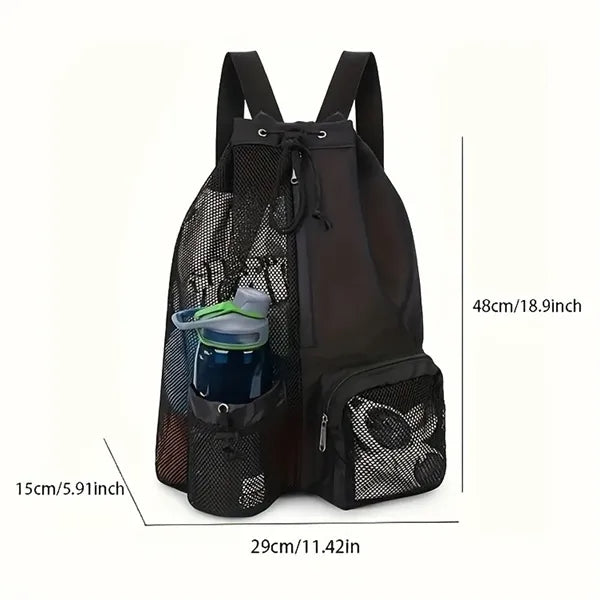 Beach Mesh Drawstring Backpack with Wet Pocket