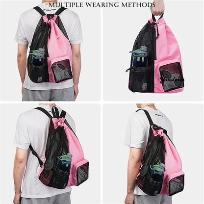 Beach Mesh Drawstring Backpack with Wet Pocket