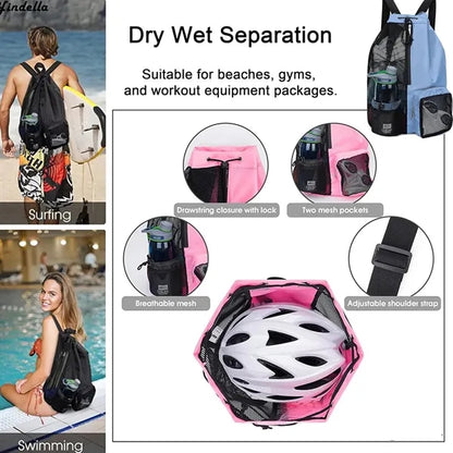 Beach Mesh Drawstring Backpack with Wet Pocket