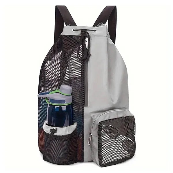 Beach Mesh Drawstring Backpack with Wet Pocket