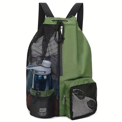 Beach Mesh Drawstring Backpack with Wet Pocket