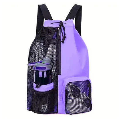 Beach Mesh Drawstring Backpack with Wet Pocket