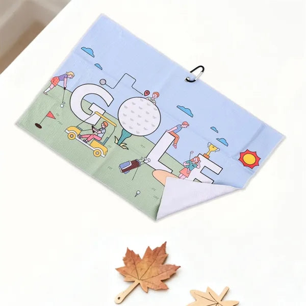 15.75"x23.5" Custom Microfiber Golf Towel W/ Carabiner Clip