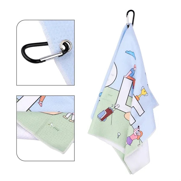 15.75"x23.5" Custom Microfiber Golf Towel W/ Carabiner Clip