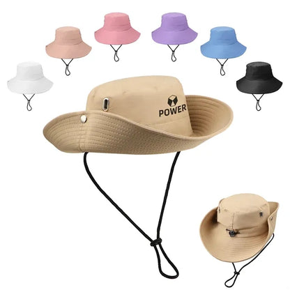 Polyester Cowboy Hat Wide Brim Sun Bucket  W/ Chin Strap