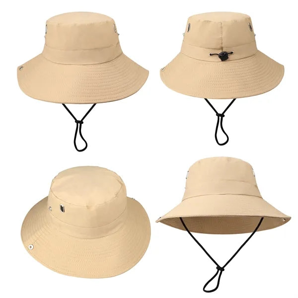 Polyester Cowboy Hat Wide Brim Sun Bucket  W/ Chin Strap