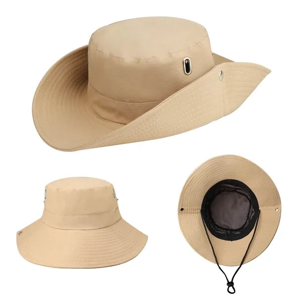 Polyester Cowboy Hat Wide Brim Sun Bucket  W/ Chin Strap