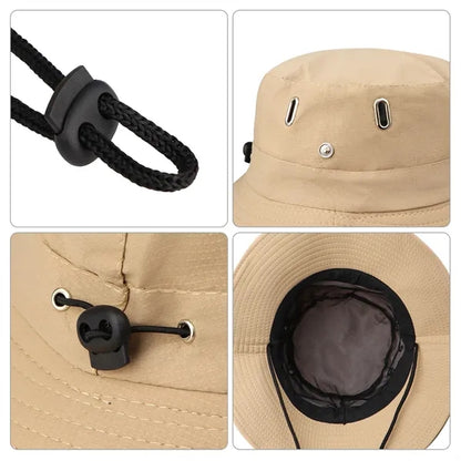 Polyester Cowboy Hat Wide Brim Sun Bucket  W/ Chin Strap