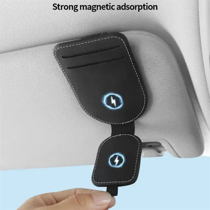 Magnetic Leather Car Visor Sunglasses Holder