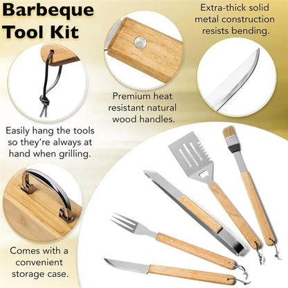Mens gifts camping outdoor 5pcs bamboo wooden grill tool set