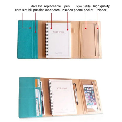 Leather Business Padfolio Notebook Notepad