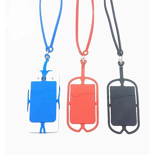 Silicone Phone Wallet w/ Lanyard adhesive card holder