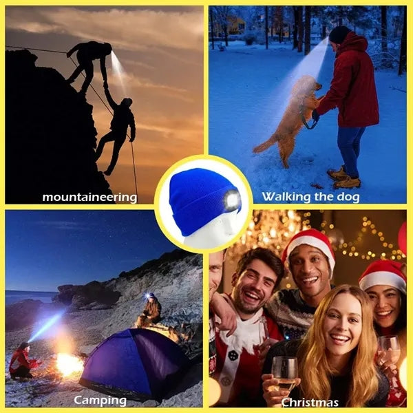 Solid Color Cuff Beanie with LED Headlamp