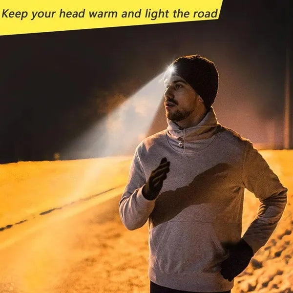Solid Color Cuff Beanie with LED Headlamp