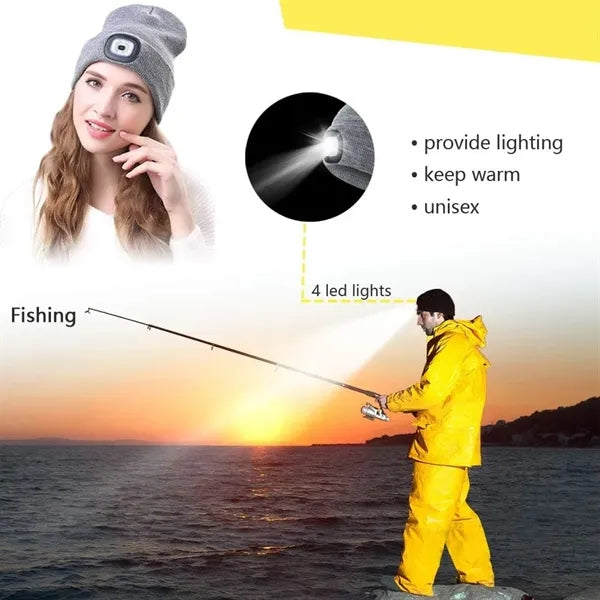 Solid Color Cuff Beanie with LED Headlamp