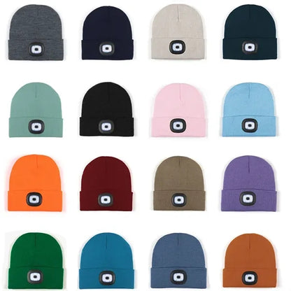 Solid Color Cuff Beanie with LED Headlamp