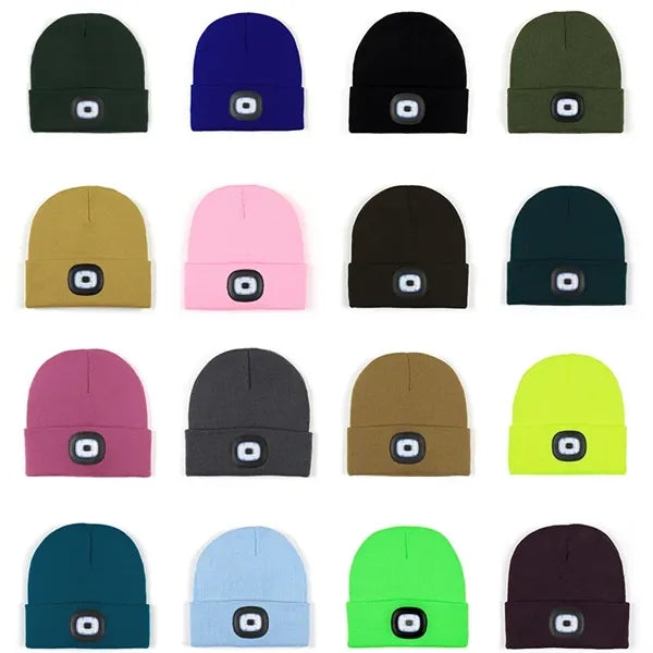Solid Color Cuff Beanie with LED Headlamp