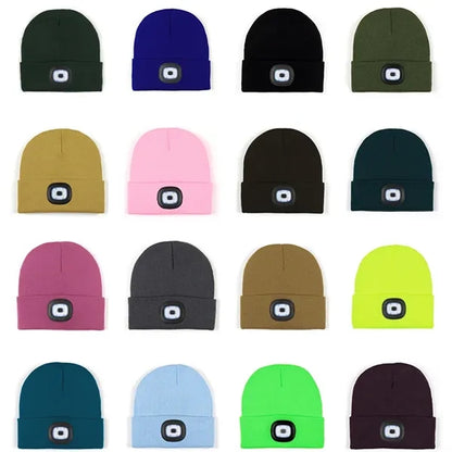 Solid Color Cuff Beanie with LED Headlamp
