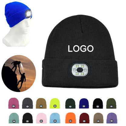 Solid Color Cuff Beanie with LED Headlamp