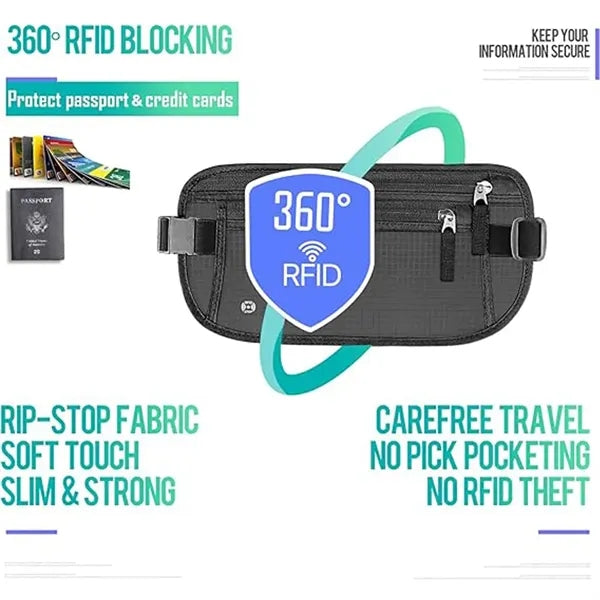 Nylon RFID Blocking Waist Belt Bag w/Adjustable Strap