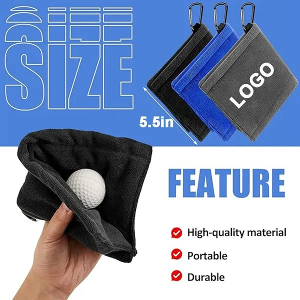 Portable Microfiber Golf Ball Towel w/Carabiner 6''x6''