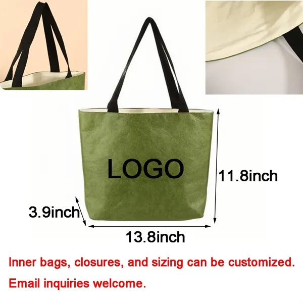 Custom Portable Tyvek Paper Tote Bag w/Canvas Lining