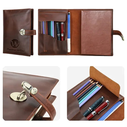 A5 Genuine Leather Notebook Padfolio Portfolio