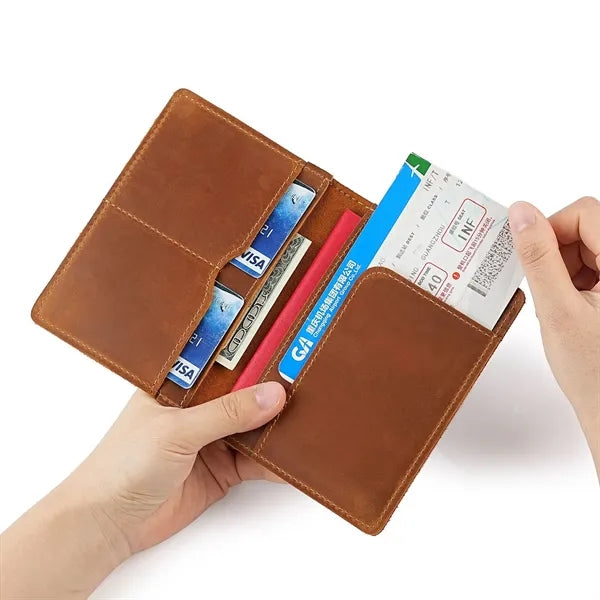 Top-Grain Cowhide Passport Card Holder Wallts