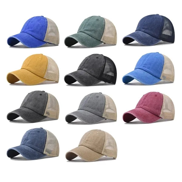 Distressed Mesh Back Customizable Baseball Caps