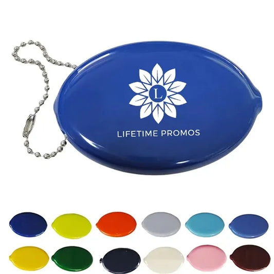 PVC Oval Squeeze Coin Pouch with Keychain