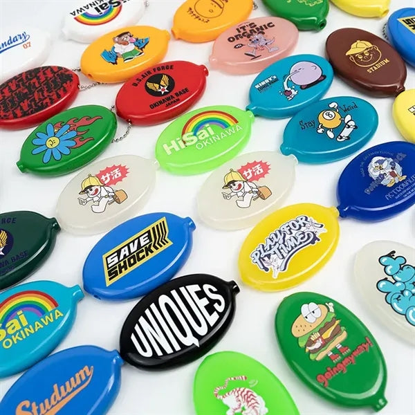 PVC Oval Squeeze Coin Pouch with Keychain